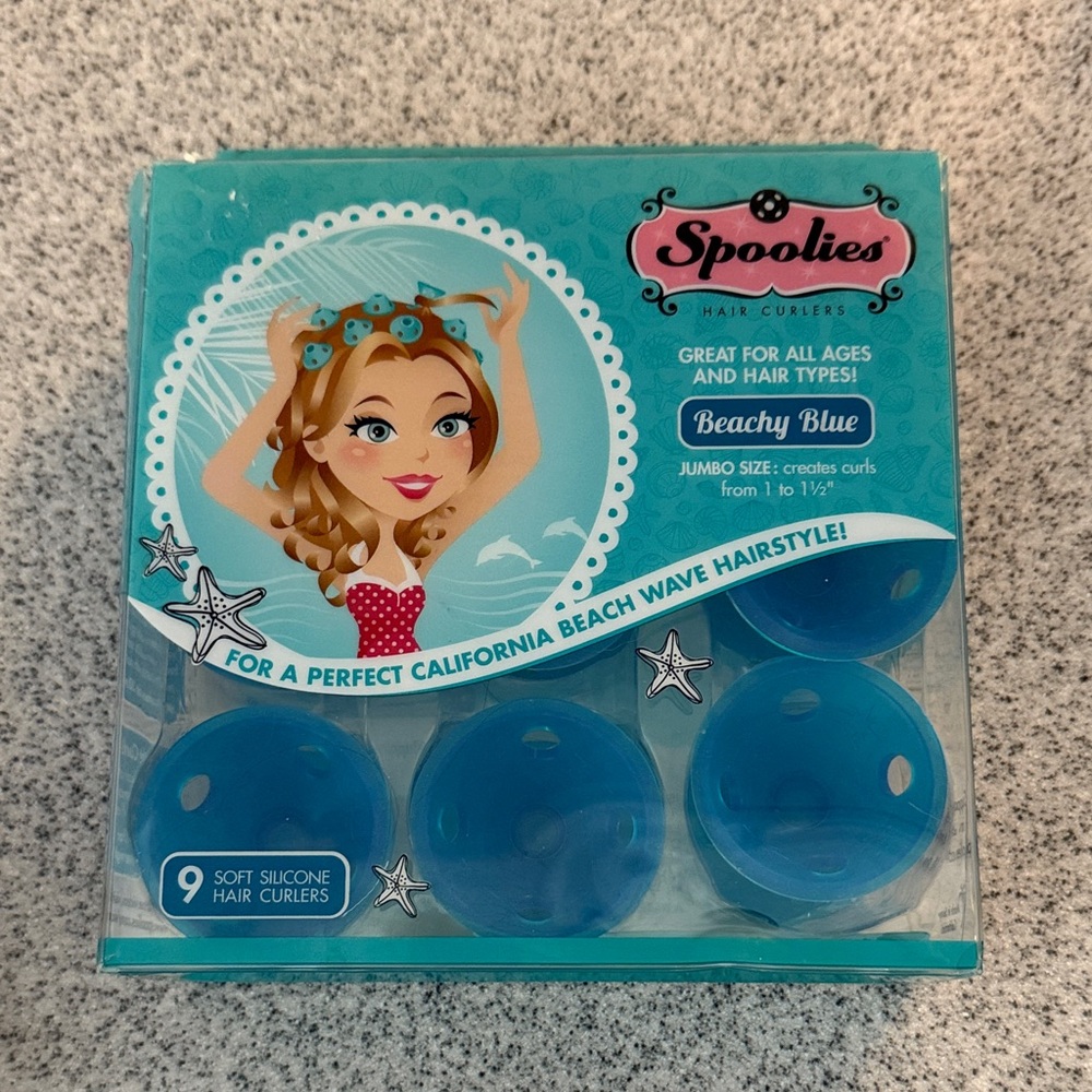 Spoolies Beachy Blue jumbo size hair curlers